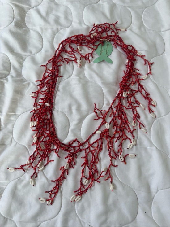 Antica Sartoria Jewelry - ANTICA SARTORIA RED CORAL BEADED statement NECKLACE with white shells